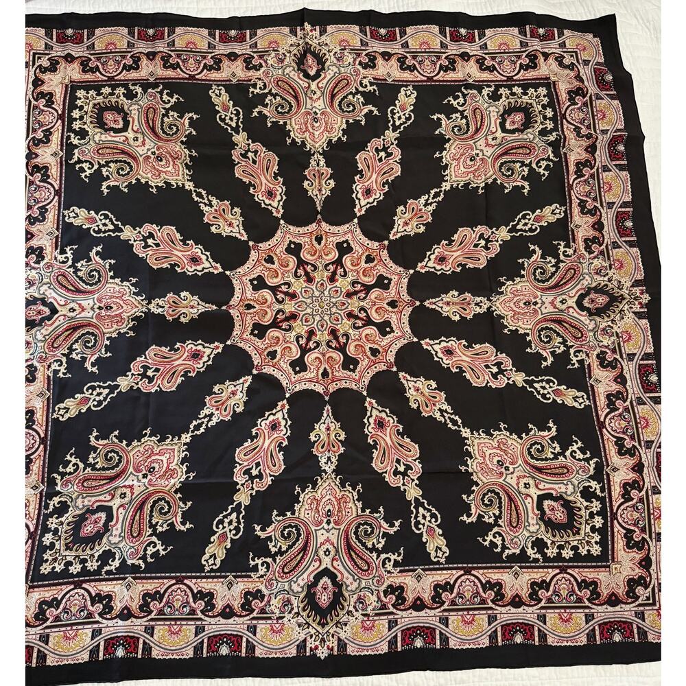 Vintage Christian Dior Scarf Womens One Size Black Silk Paisley Square Logo